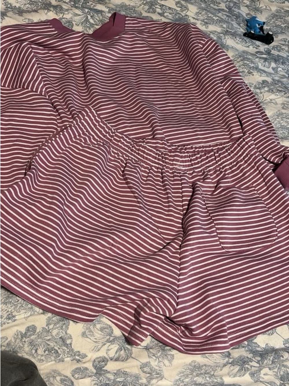Striped Mauve and White Two-Piece Short Set